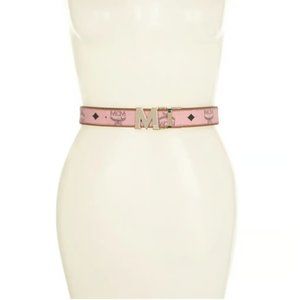 MCM Claus Matte M Visetos Pink Reversible Buckle Belt Shiny Gold One Size